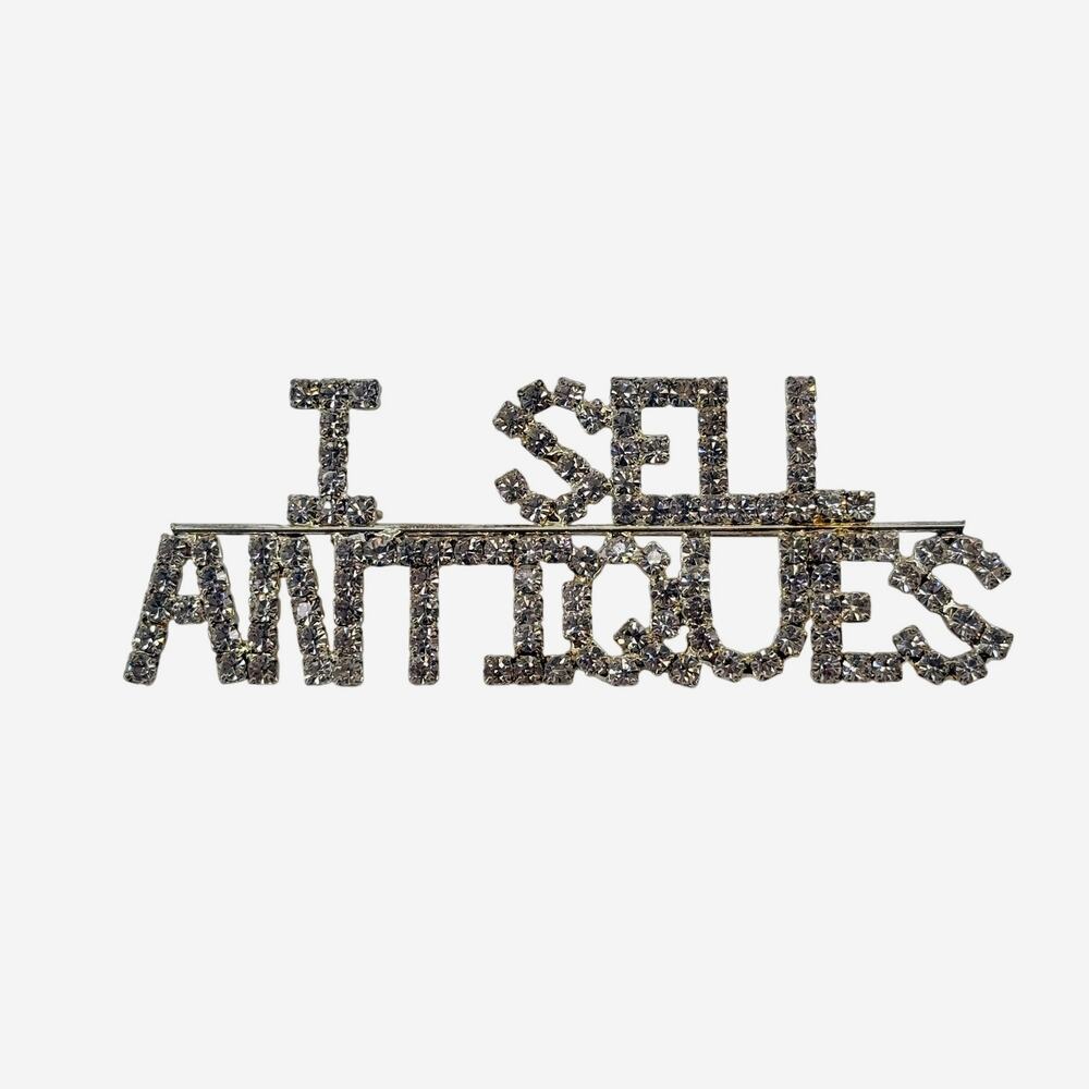 I Sell Antiques Reseller Brooch Pin 3" Silvertone Rhinestone